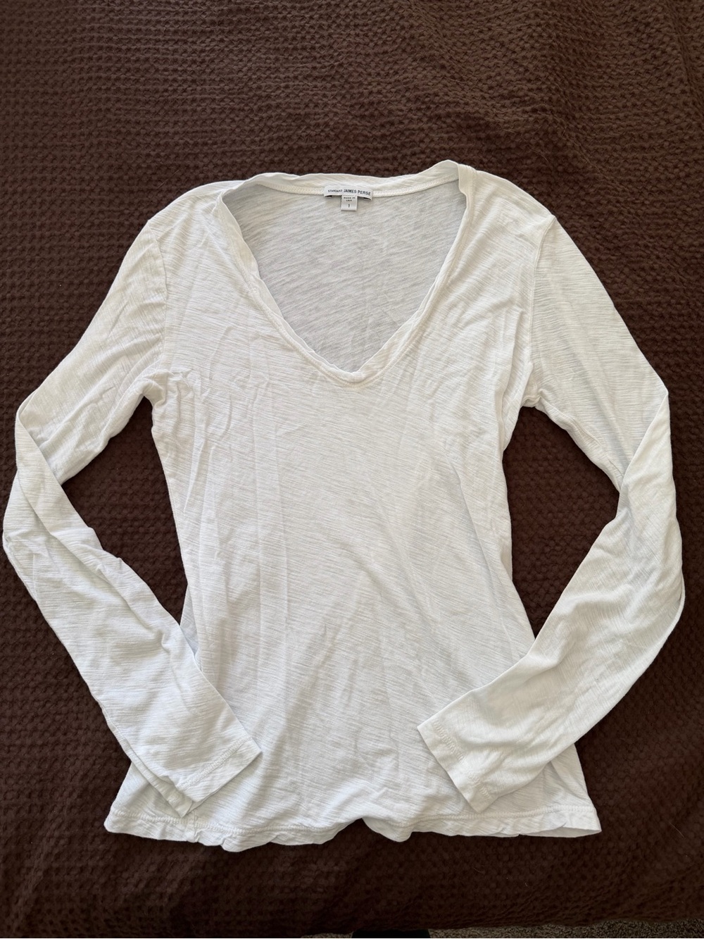 James Perse White Lightweight Long Sleeve V-Neck Top